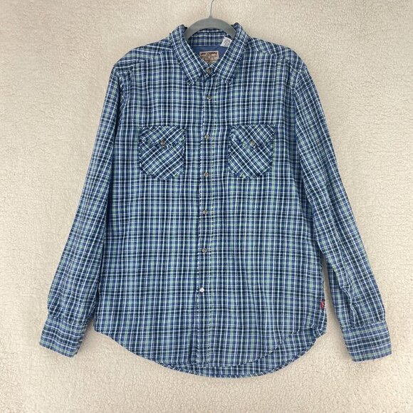 Levi Strauss and Co. Men's Blue Plaid Long Sleeve‎ Snap Button Shirt Size Large - Picture 1 of 9